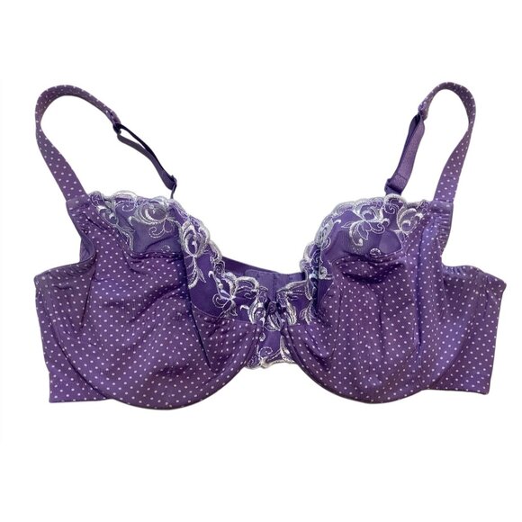 Cacique Intimates Purple Polka Dot Lace Underwire Bra Women 42DD Adjustable - Picture 1 of 5